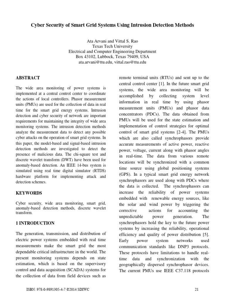 Cyber Security of Smart Grid Systems Usi | PDF | Wavelet | Electrical ...