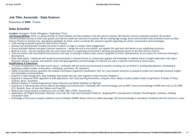 Data Scientist Position at Axtria | PDF | Data Science | Analytics