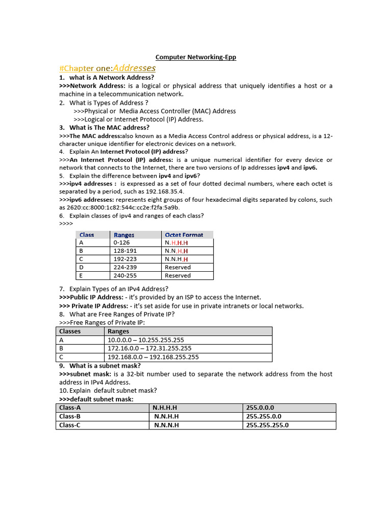 Understanding Network Addresses and Types | PDF | Computer Network ...