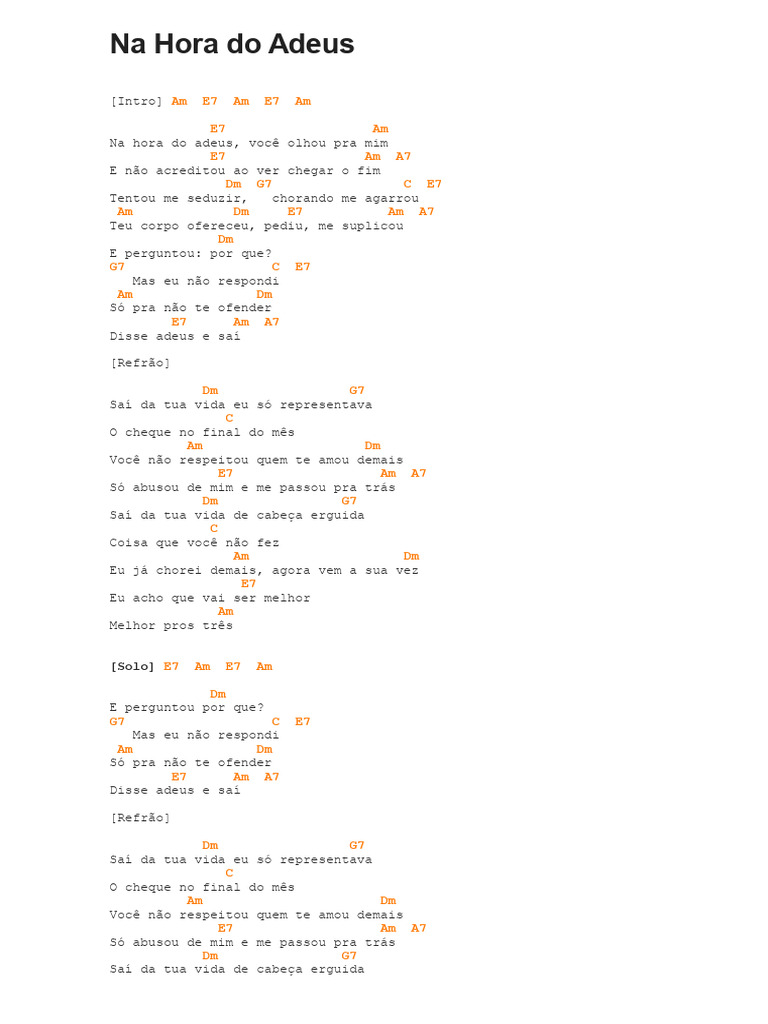 Na Hora do Adeus - Letra e Cifras | PDF