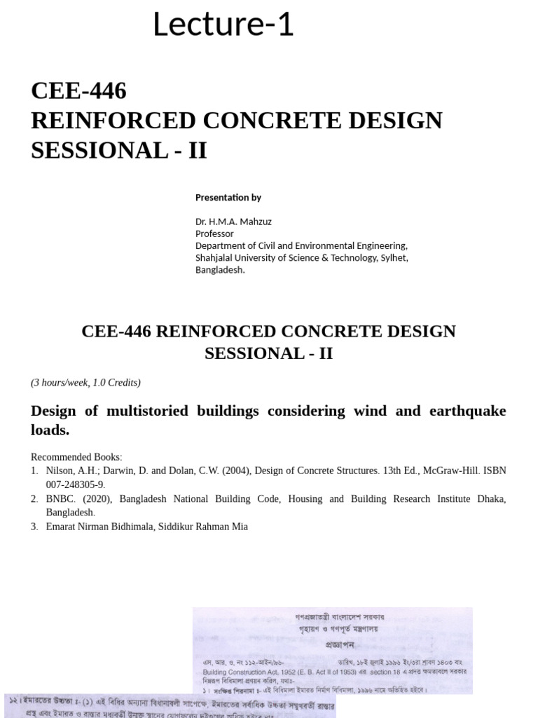 Lecture-1 Outline - CEE-446-5-12-21 | PDF | Beam (Structure) | Building ...