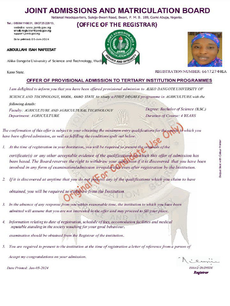 Jamb Regularization Letter | PDF