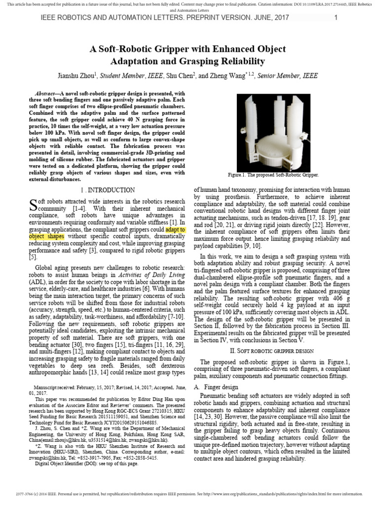 A Soft Robotic Gripper With Enhanced Object Adaptation and Grasping ...