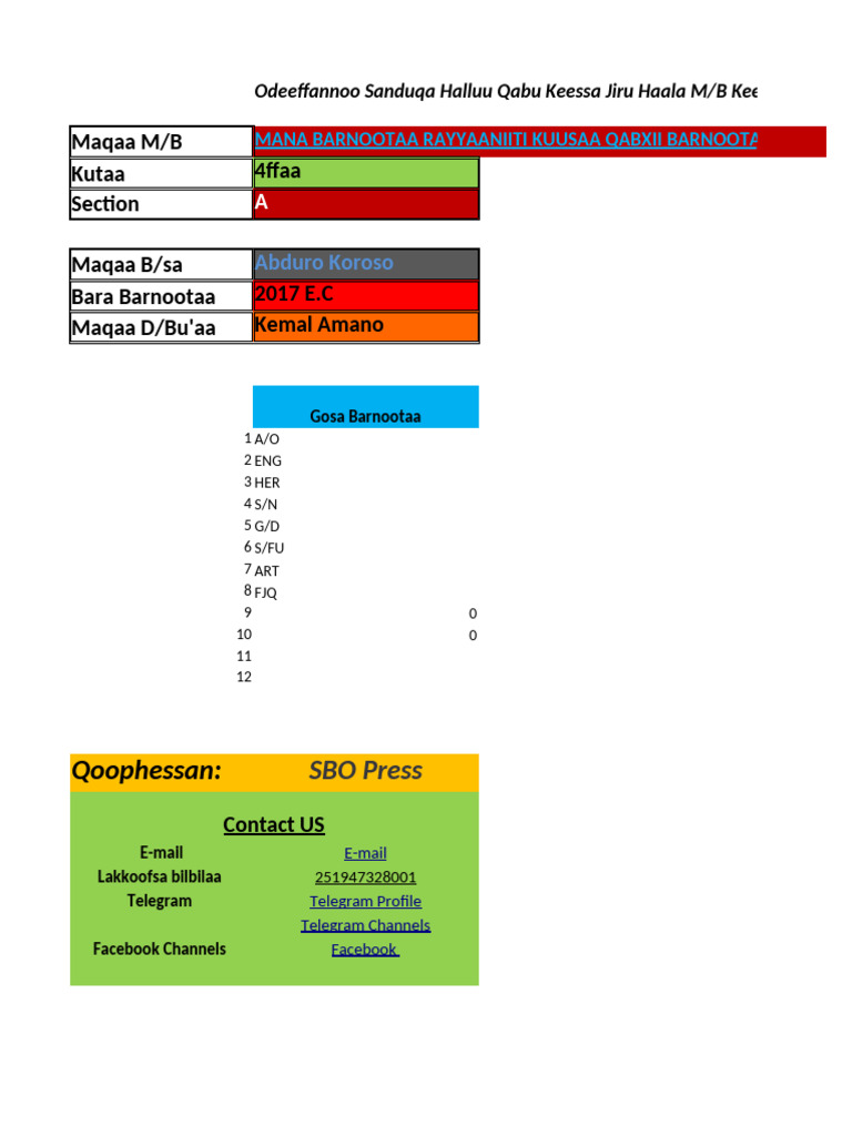 Qabxii Barattootaa Kutaa 4ffaa 2017 E.C | PDF