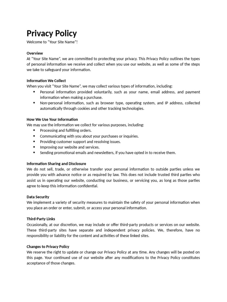 Privacy Policy For Digital Products | PDF