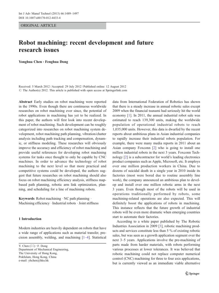 Robot Machining Recent Development and future research issues | PDF ...
