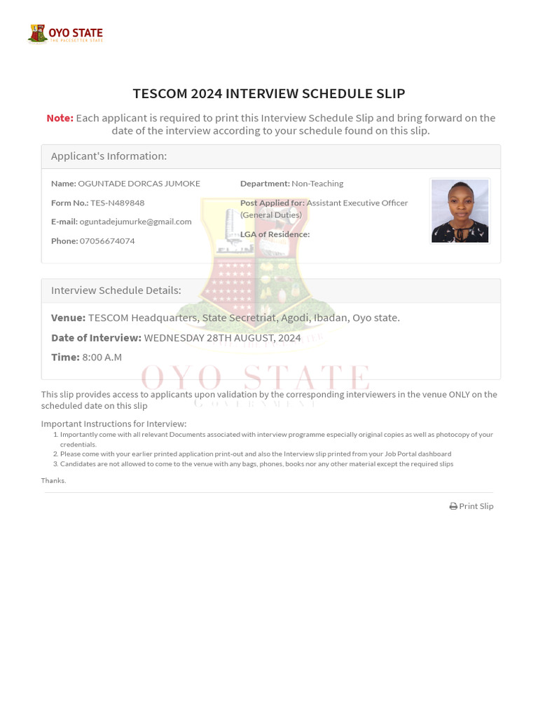 Interview schedule slip oyo state job portal mrs oladepo pdf