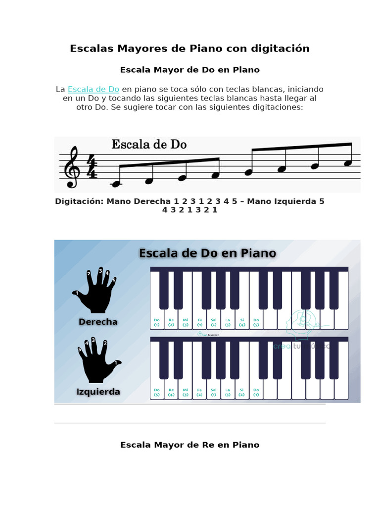 Escalas Mayores de Piano y Digitación | PDF