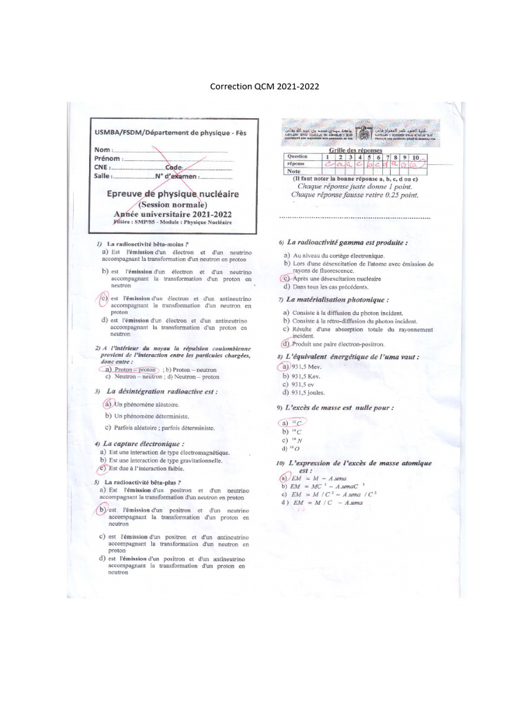 Correction QCM 2022 | PDF