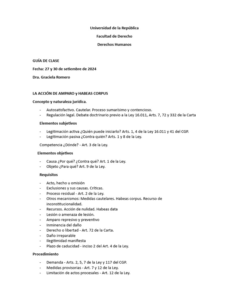 Guia de Clase 27-30-09 Romero - Amparo y Habeas Corpus | PDF | Habeas ...