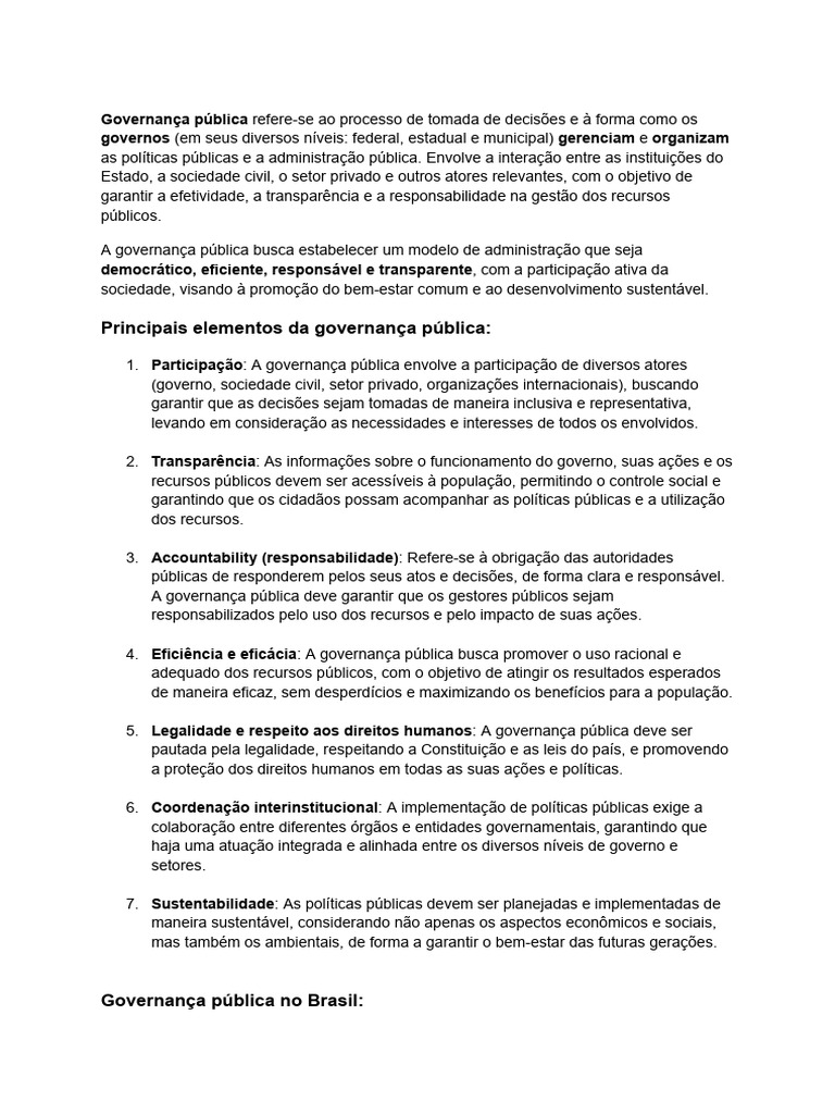 Governança Pública: Princípios e Práticas | PDF | Governança | Ciência ...