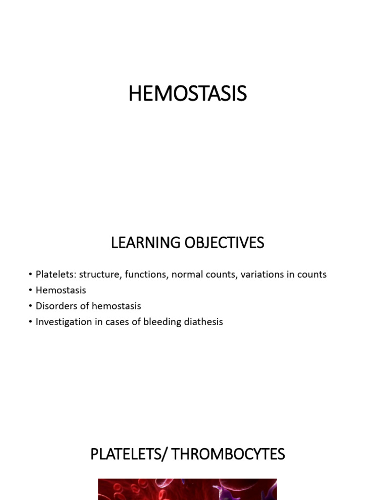 Hemostasis and Platelet Function Overview | PDF | Coagulation | Platelet