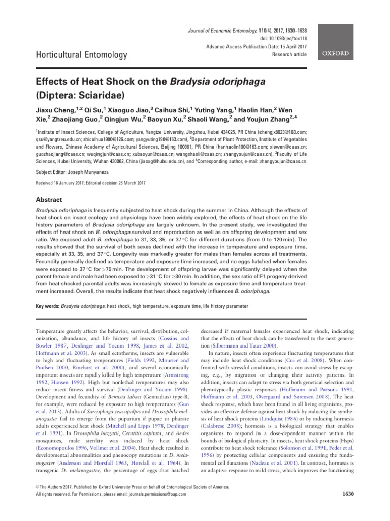 Effects of Heat Shock On The Bradysia Odoriphaga | PDF | Insects ...