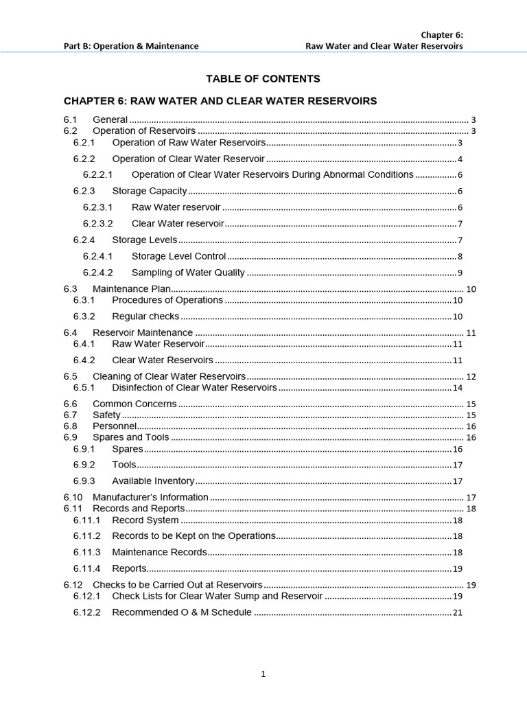 Operation & Maintenance of Water Reservoirs | PDF | Discharge ...