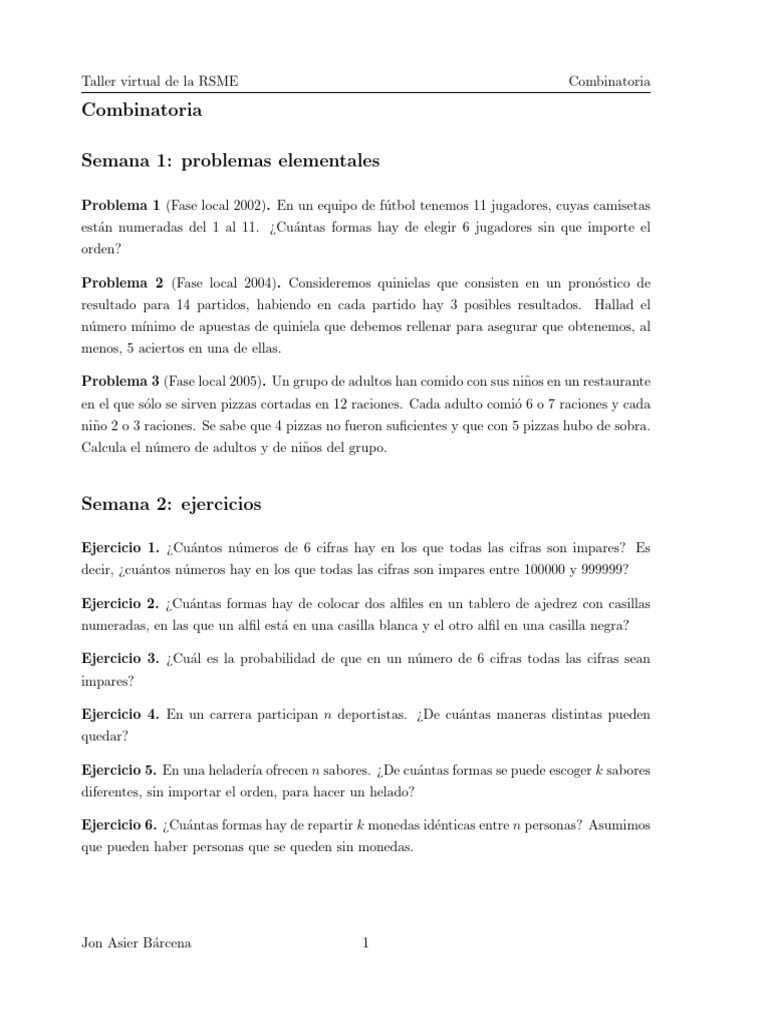 Ejercicios y Problemas Combinatoria | PDF | Combinatoria | Ajedrez