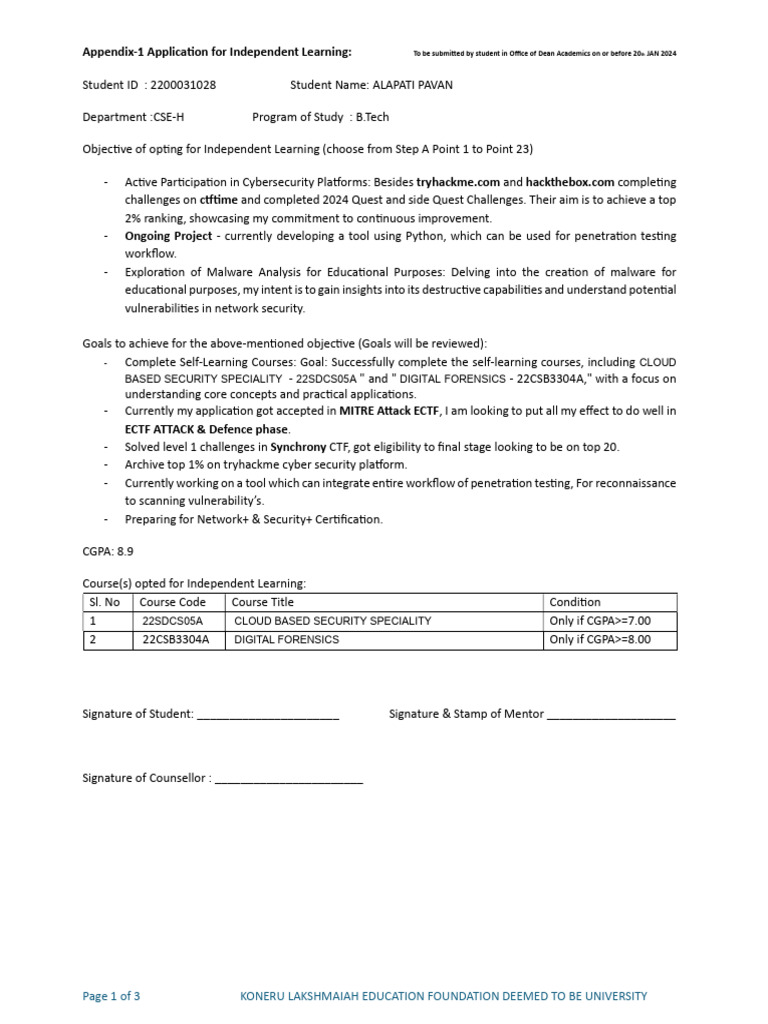 Independent Learning Application CSE-H | PDF | Secure Communication ...