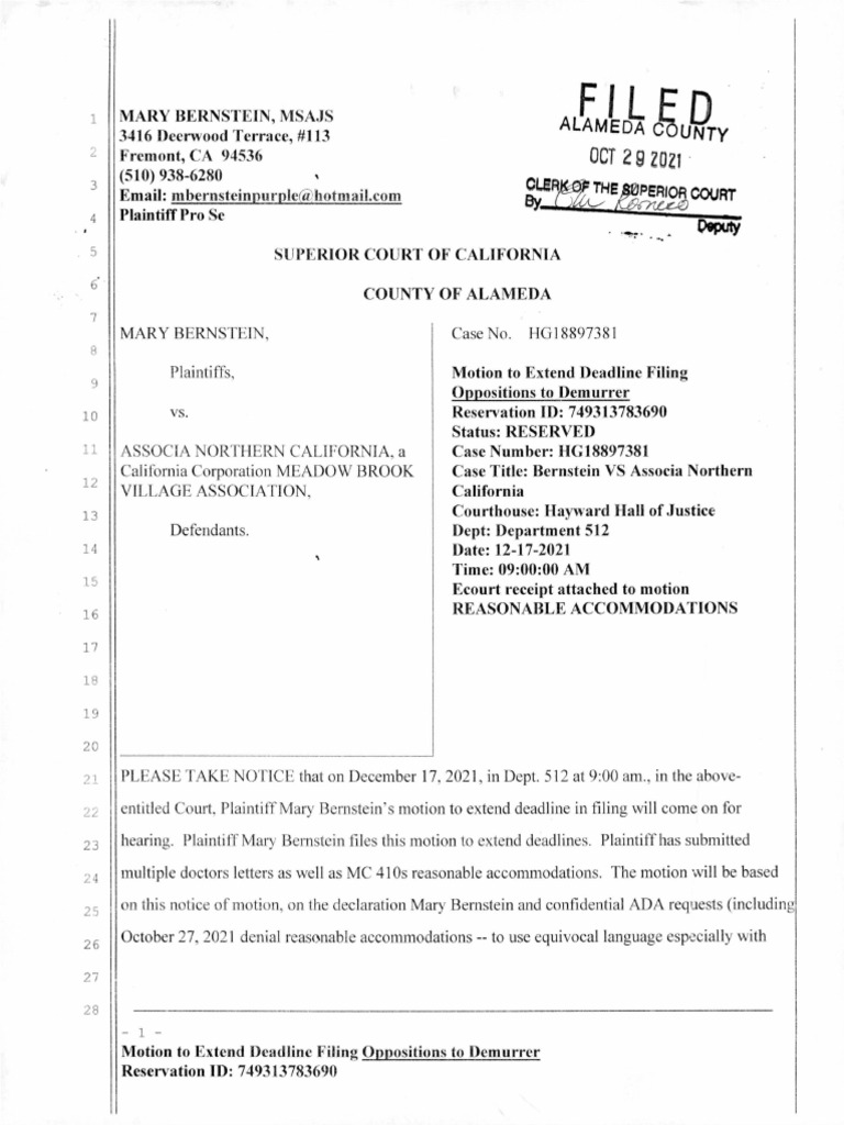 10-29-2021 Motion Re To Extend Deadline Filing Oppositions To D v2 ...