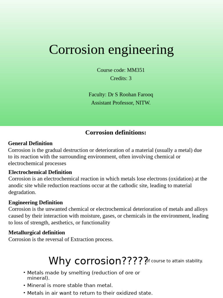 Corrosion Engineering Course Overview | PDF | Rust | Electrochemistry
