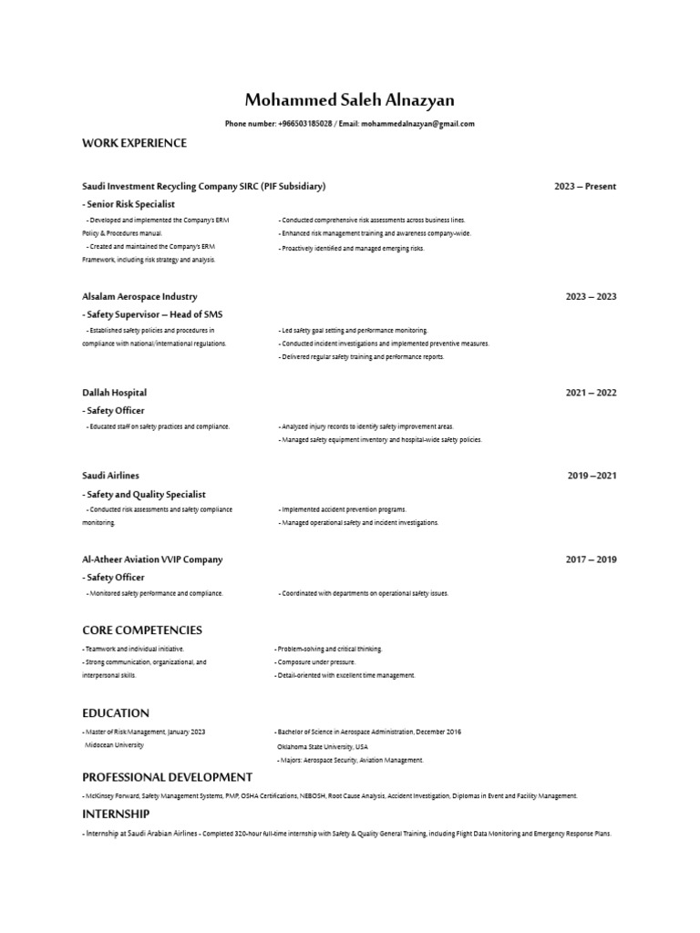 Senior Risk Specialist Resume Summary | PDF | Safety | Regulatory ...