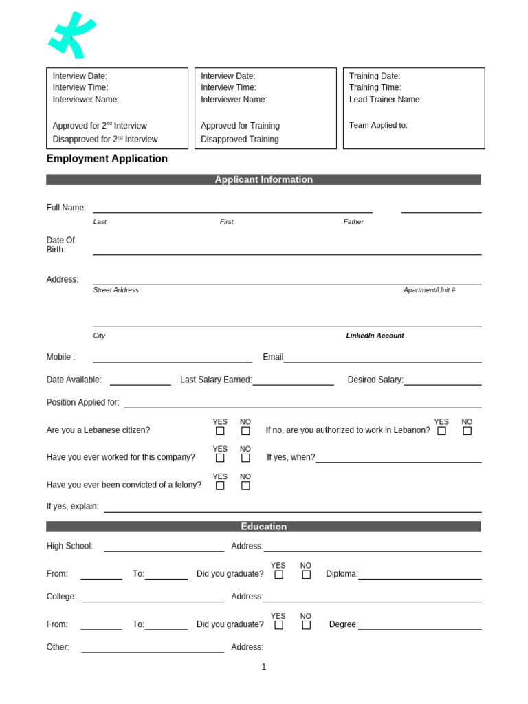 Employment Application Form Template | PDF