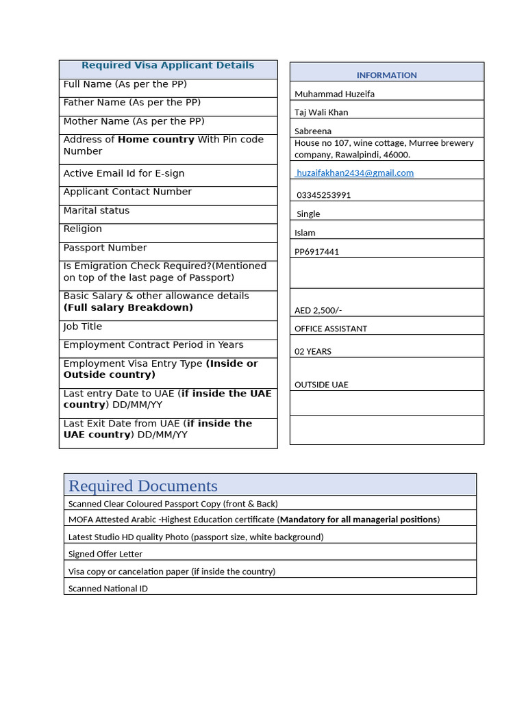 Required Visa Application Documents | PDF