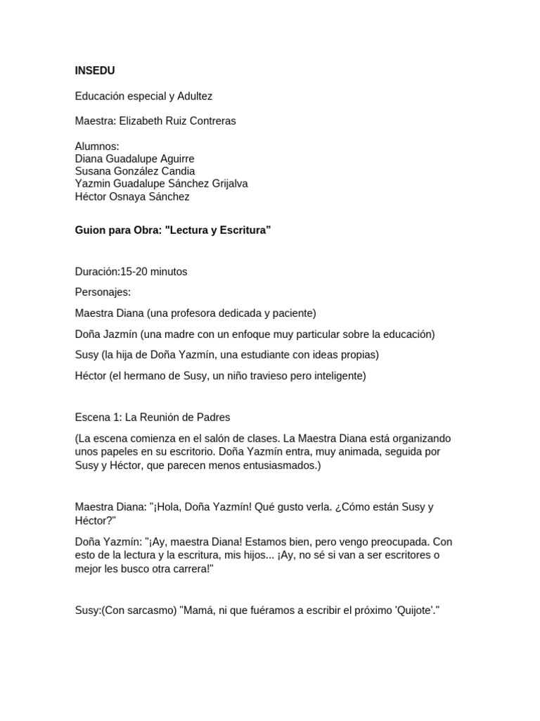 Insedu Guion para Obra Del Tema Lectura y Escritura Materia Educacion ...