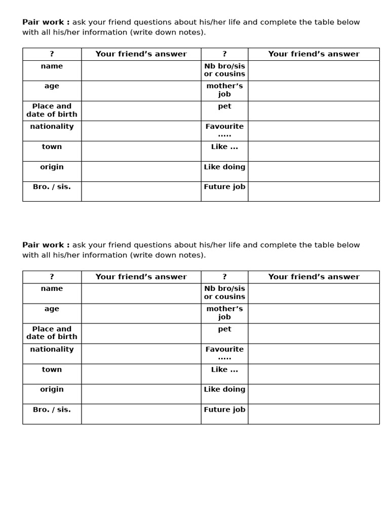 Life Information Questionnaire Template | PDF