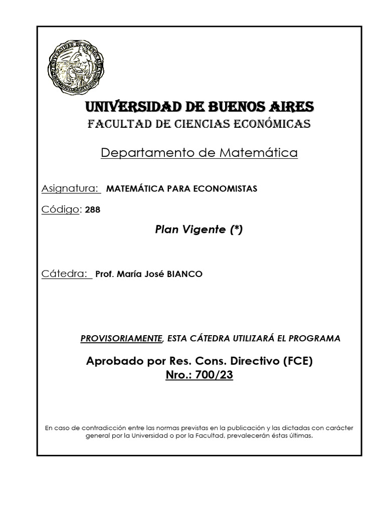 Matemática para Economistas - Código 288 | PDF