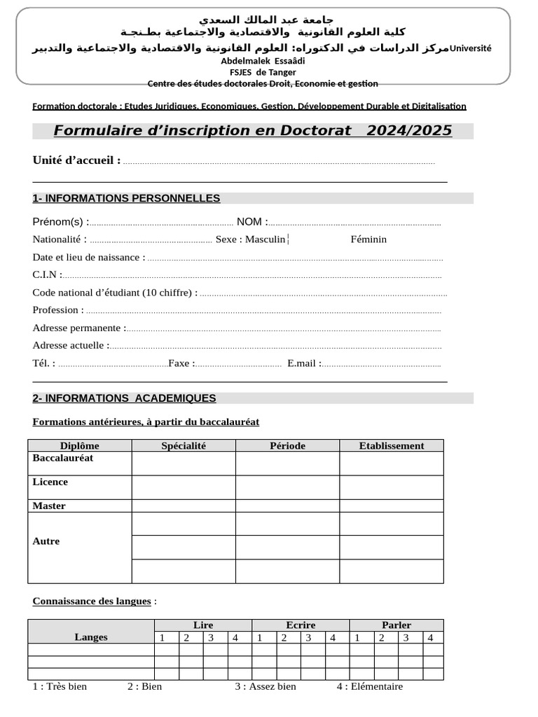 Formulaire Dinscription | PDF