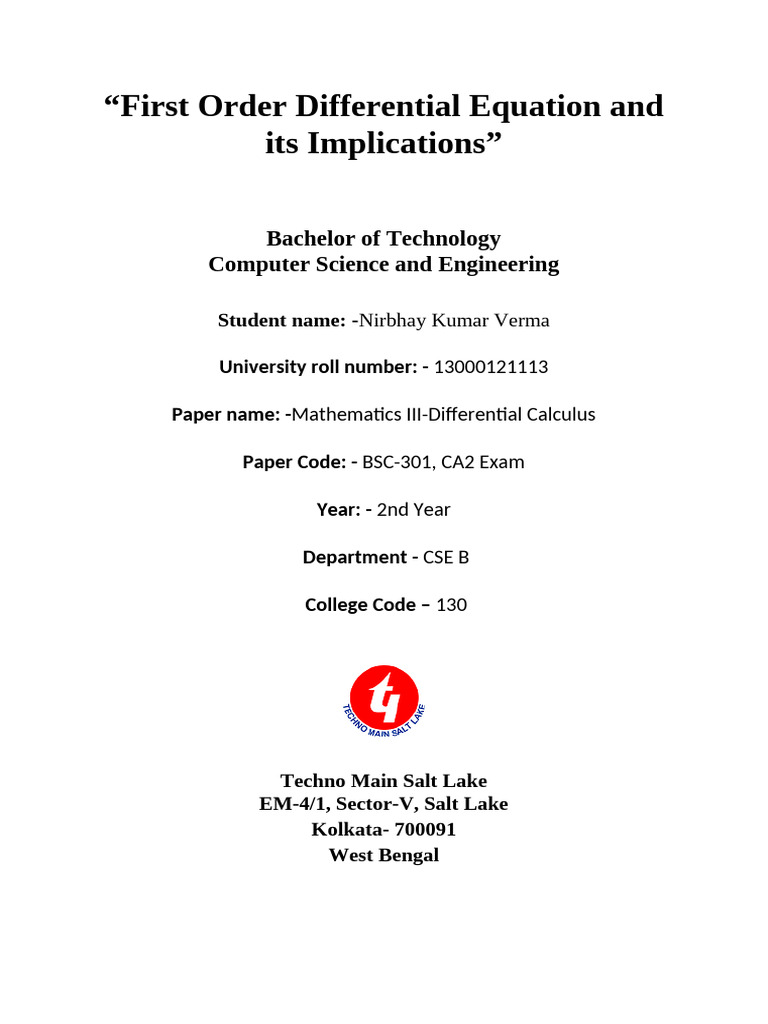 First Order Differential Equation And Its Implications Pdf