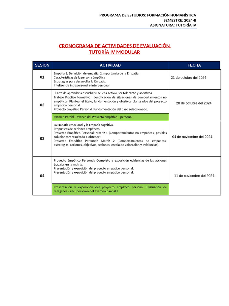 C3 Cronograma de Actividades 2024-Ii Tutoría Modular | PDF