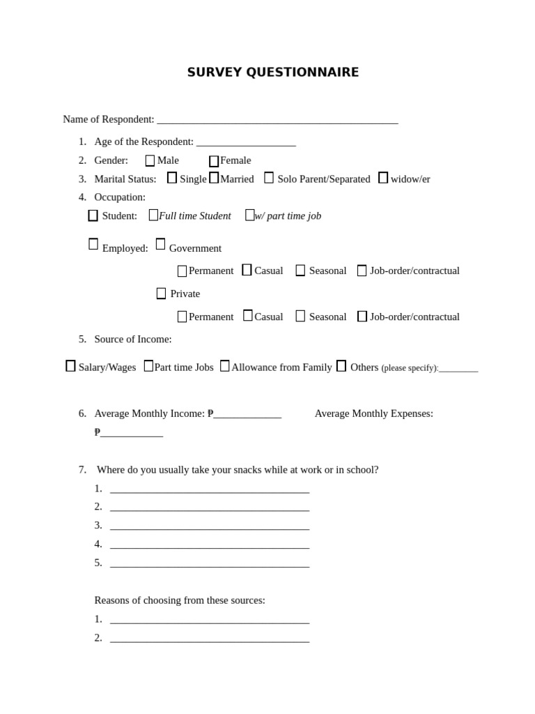 Survey Questionnaire For Native Delicacy | PDF | Foods