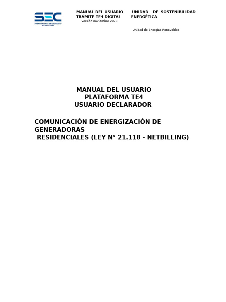Manual TE4: Energización Residencial | PDF | Fotovoltaica | Usuario ...