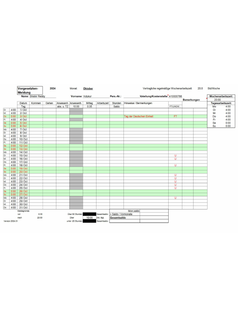 October Timesheet | PDF