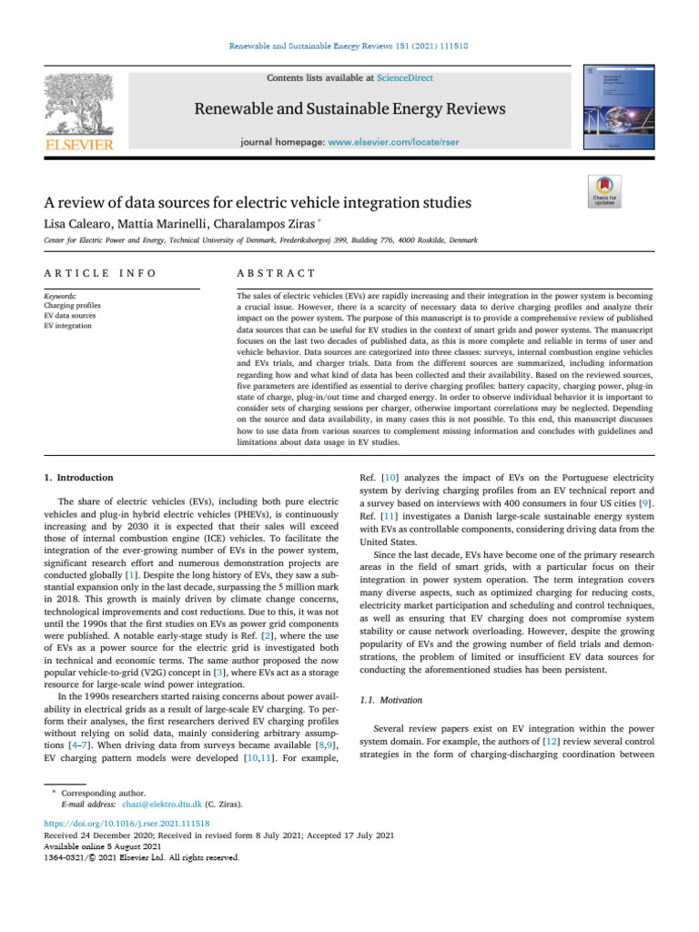 A Review of Data Sources For Electric Vehicle Integration Studies-2021 ...