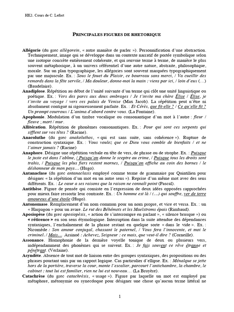 Liste des figures de rhétorique | PDF | Métaphore | Techniques de ...