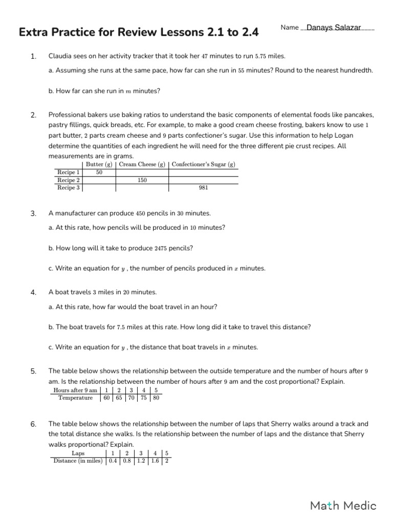 Alg+1+-+MM+Extra+Practice+2 1+to+2 4 | PDF | Confectionery | Foods
