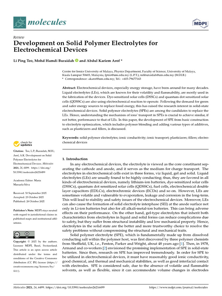 Development of Solid Polymer Electrolytes For Electrochemical Devices ...
