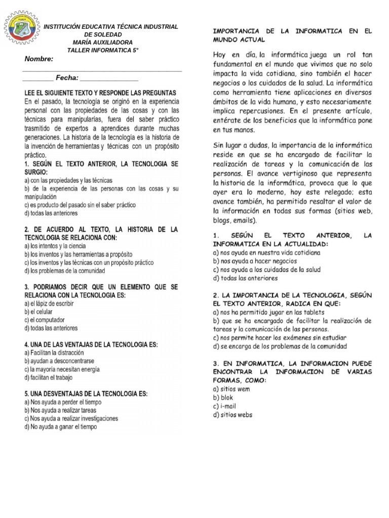 Taller de Informática 5° - Soledad | PDF