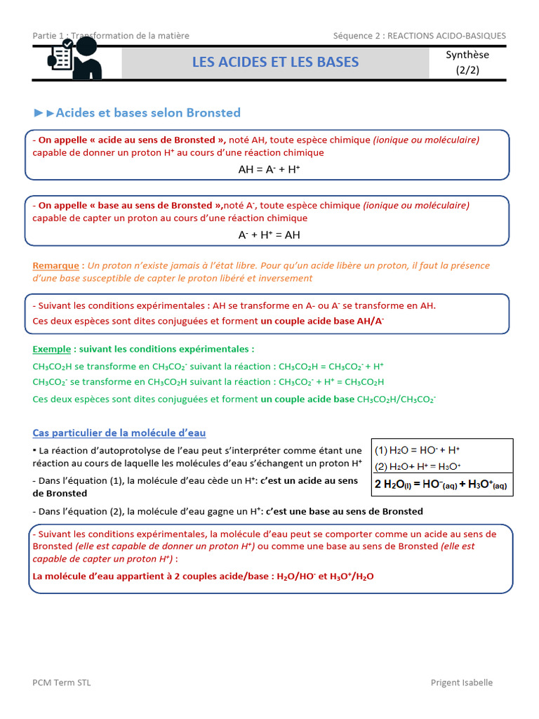 Réactions acido-basiques et pH | PDF | Acide | Dissociation (chimie)
