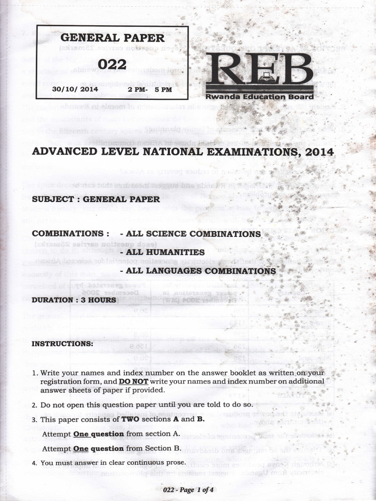 Advanced Level General Paper Exam Guide | PDF