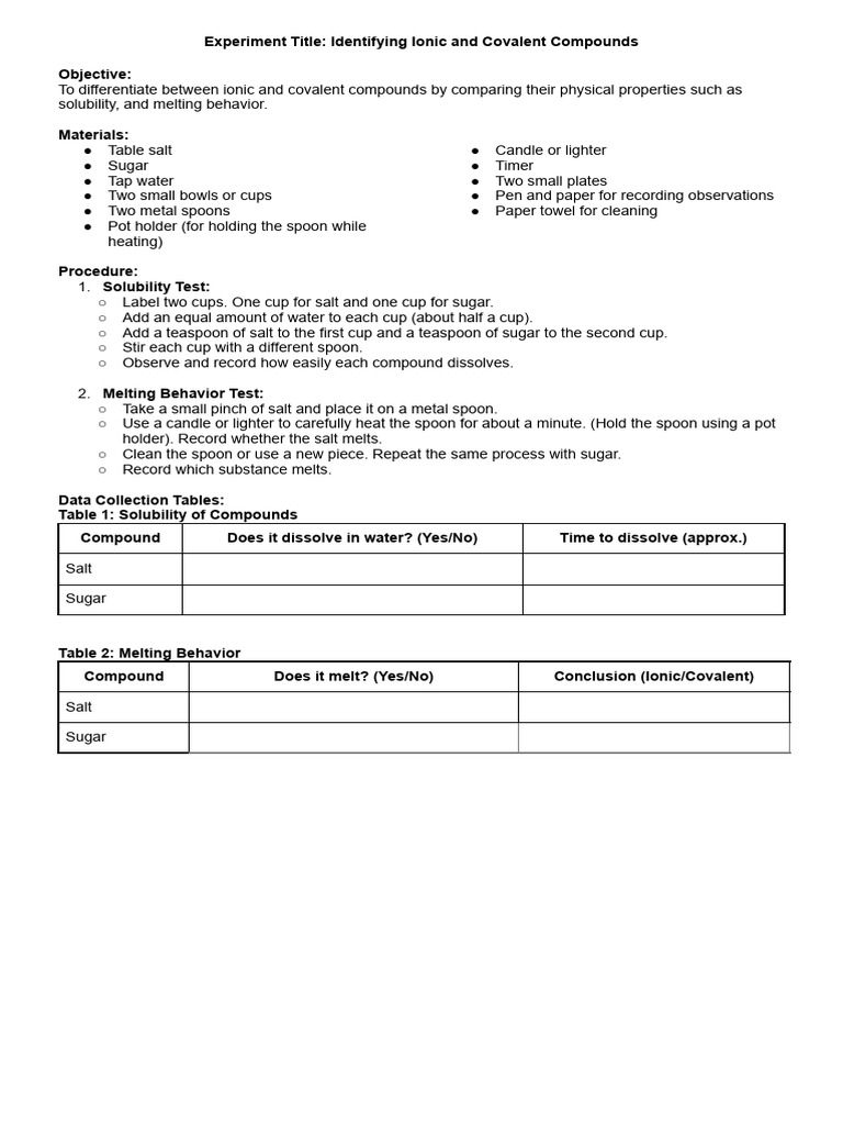 Ionic vs Covalent Compounds Test | PDF