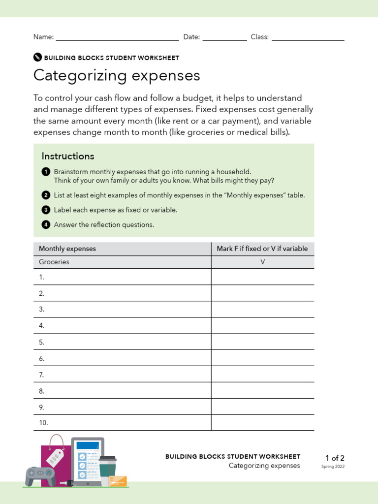 Categorizing Household Expenses Worksheet | PDF | Expense