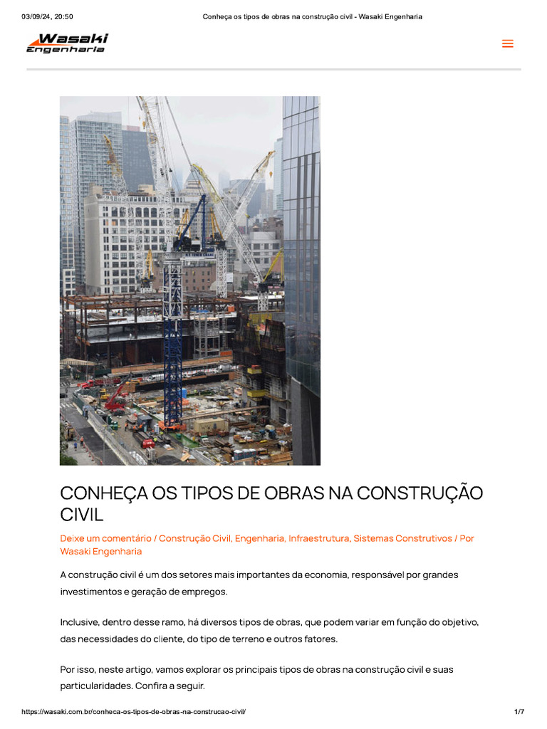 Conheça os tipos de obras na construção civil - Wasaki Engenharia | PDF