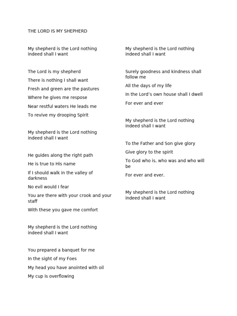 The Lord is My Shepherd Lyrics | PDF