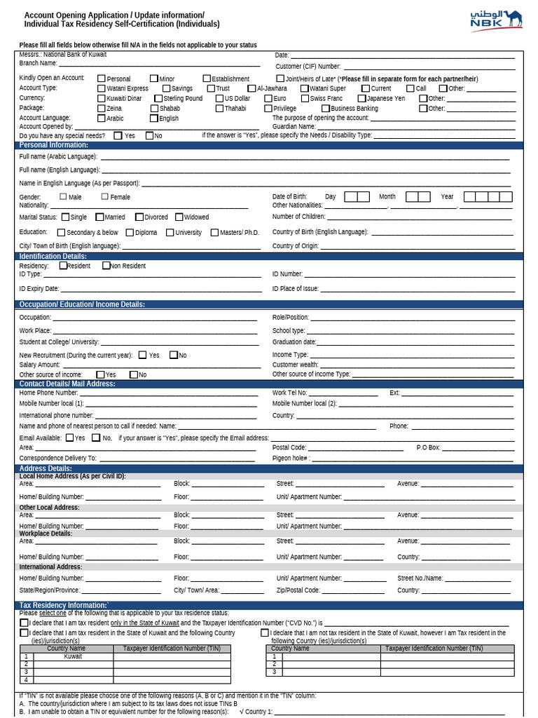 Account Opening Application Form | PDF | Banks | Automated Teller Machine