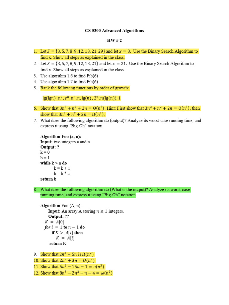 CS 5300 Advanced Algorithms HW # 2 | PDF