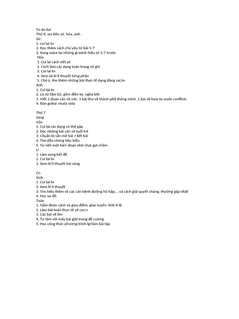 To Do List | PDF