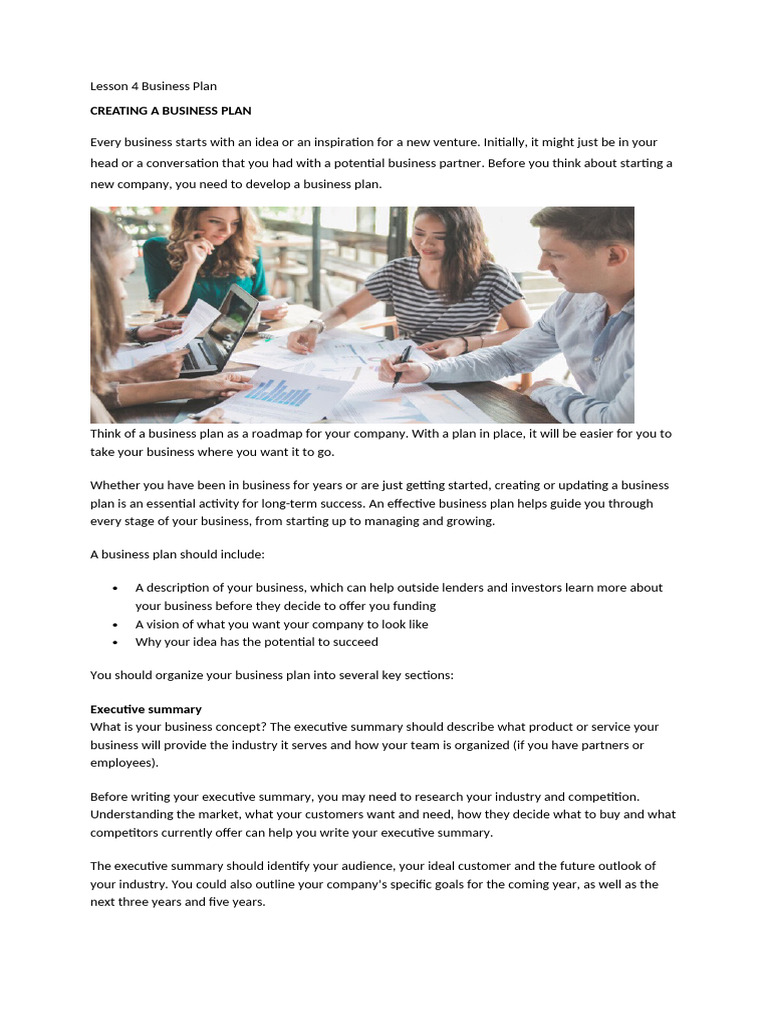 Lesson 4 1 Business Plan Pdf Expense Economies