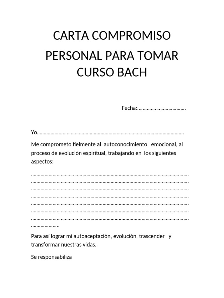 Compromiso Personal para Curso BACH | PDF